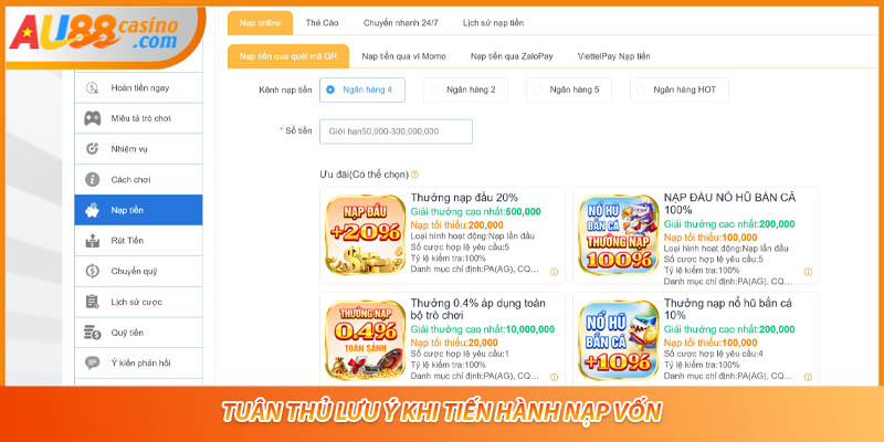 Tuân thủ lưu ý khi tiến hành nạp vốn